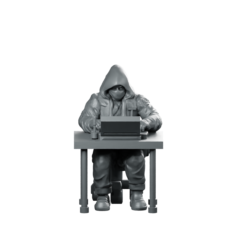 The Hacker Cyberpunk Netrunner Miniature Hooded Laptop Miniature 360 Spin 01
