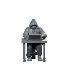 The Hacker Cyberpunk Netrunner Miniature Hooded Laptop Miniature 360 Spin 01