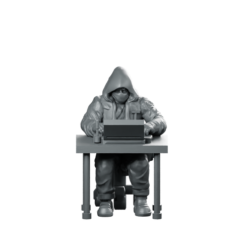 The Hacker Cyberpunk Netrunner Miniature Hooded Laptop Miniature 360 Spin 01
