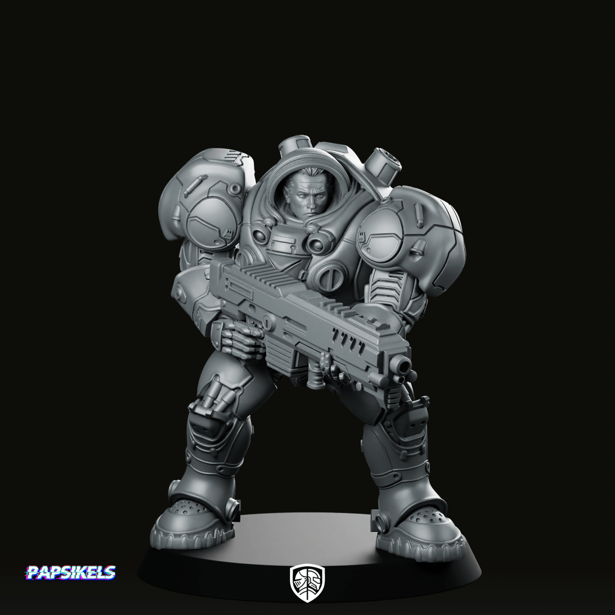Human Power Armour Suit Space Marine Arnie Miniature - Papsikels Miniatures - We Print Miniatures