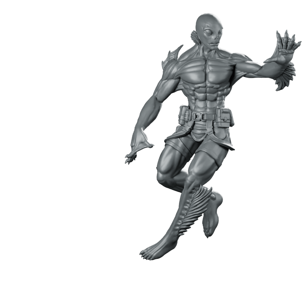 Humanoid Amphibious Man 3 Miniature Alien Warrior - Papsikels Miniatures - We Print Miniatures