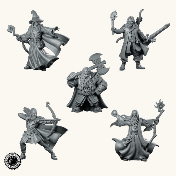 Fantasy Heroes Bundle | Wizard, Dwarf, Ranger, Elf Archer & Dark Wizard Resin Miniatures Set of 5