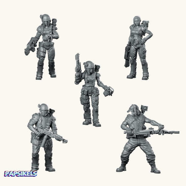 Human Colonial Marines Bundle | 5 Sci-Fi Resin Miniatures by Papsikels