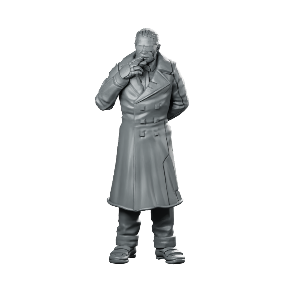 Jax 01 Cyberpunk Miniature Smoking Trenchcoat Ganger Operative Miniature 360 Spin 01
