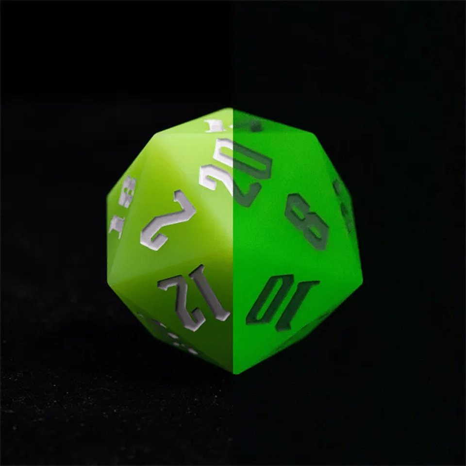 Jester's Bounce | 55mm Luminous D20 Silicone | Green - Tabletop Dominion - We Print Miniatures
