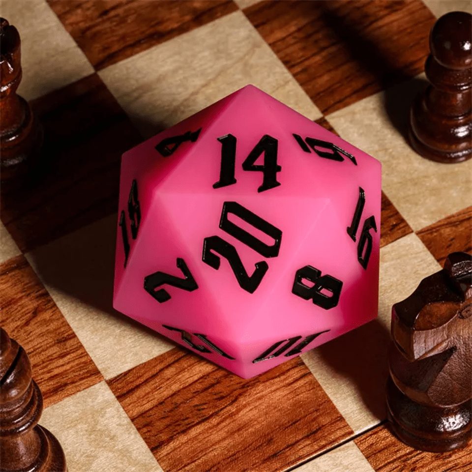 Jester's Bounce | 55mm Luminous D20 Silicone | Pink - Tabletop Dominion - We Print Miniatures