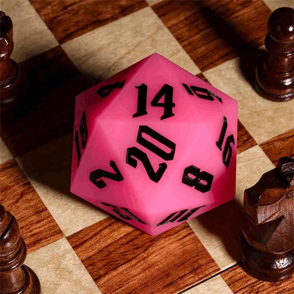 Jester's Bounce | 55mm Luminous D20 Silicone | Pink - Tabletop Dominion - We Print Miniatures