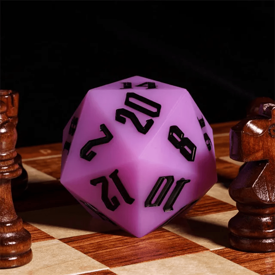 Jester's Bounce | 55mm Luminous D20 Silicone | Purple - Tabletop Dominion - We Print Miniatures