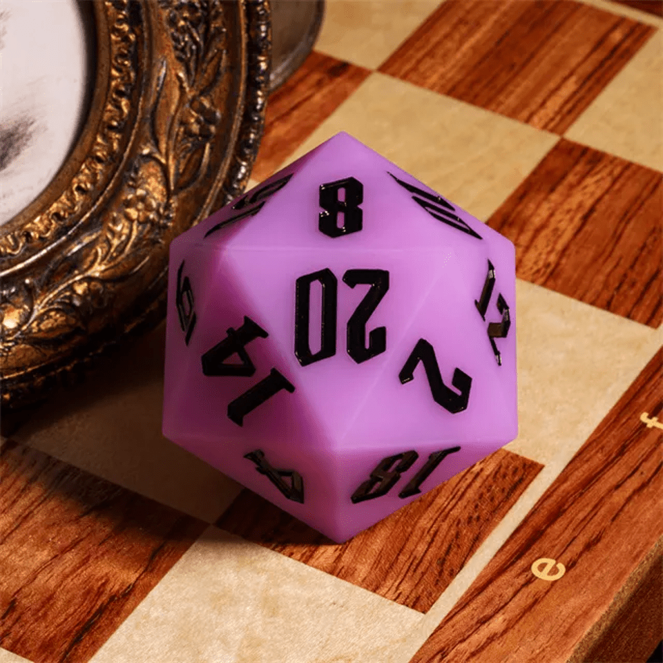 Jester's Bounce | 55mm Luminous D20 Silicone | Purple - Tabletop Dominion - We Print Miniatures