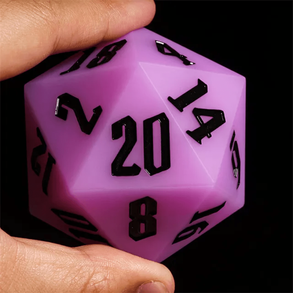 Jester's Bounce | 55mm Luminous D20 Silicone | Purple - Tabletop Dominion - We Print Miniatures