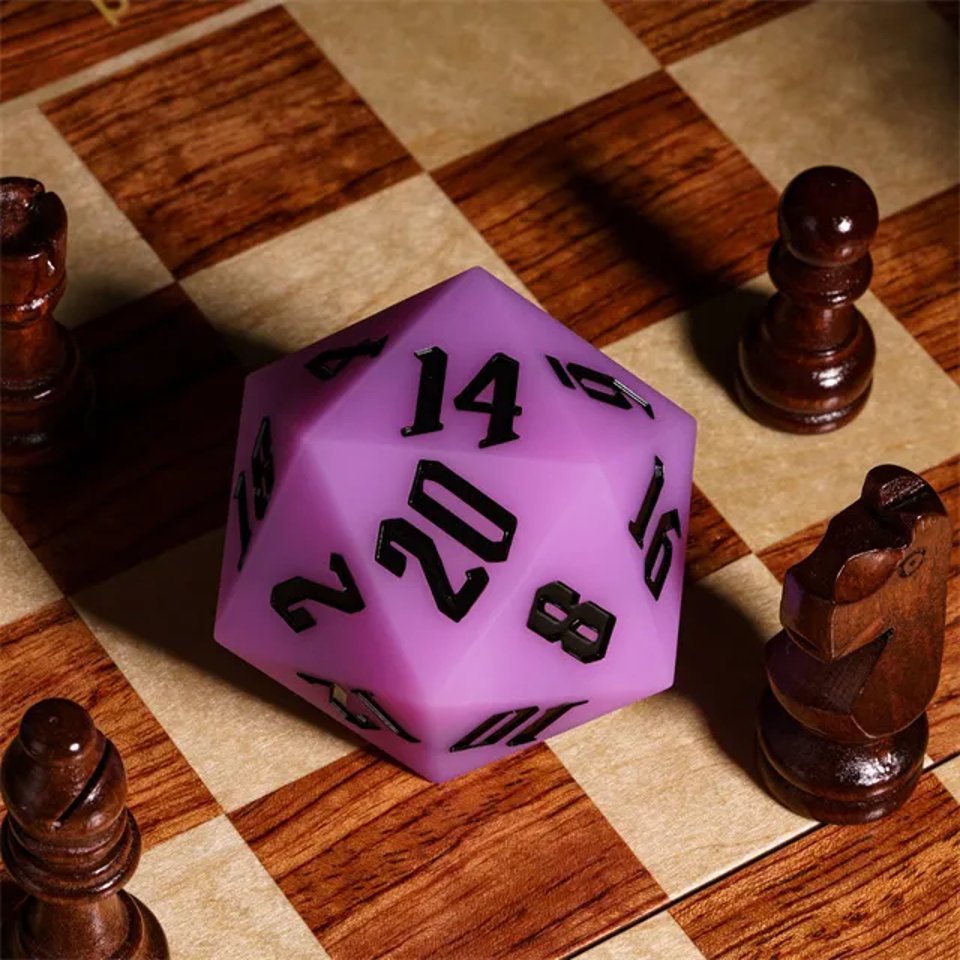 Jester's Bounce | 55mm Luminous D20 Silicone | Purple - Tabletop Dominion - We Print Miniatures