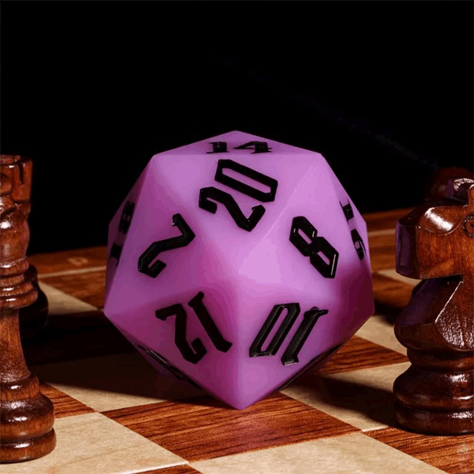 Jester's Bounce | 55mm Luminous D20 Silicone | Purple - Tabletop Dominion - We Print Miniatures