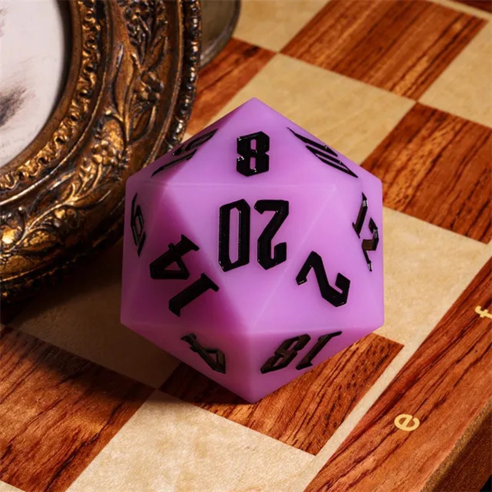 Jester's Bounce | 55mm Luminous D20 Silicone | Purple - Tabletop Dominion - We Print Miniatures