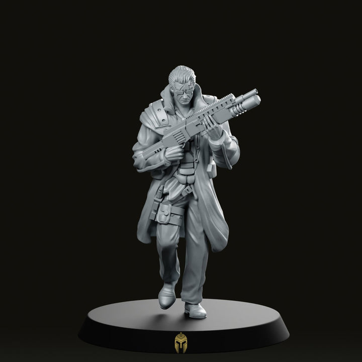 John Bishop Miniatura Cyberpunk Operativo con Mitragliatrice