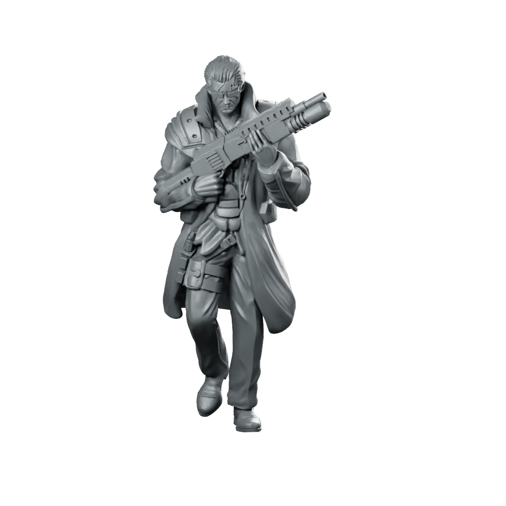 John Bishop Cyberpunk Miniature Machine Gun Operative Miniature 360 Spin 01