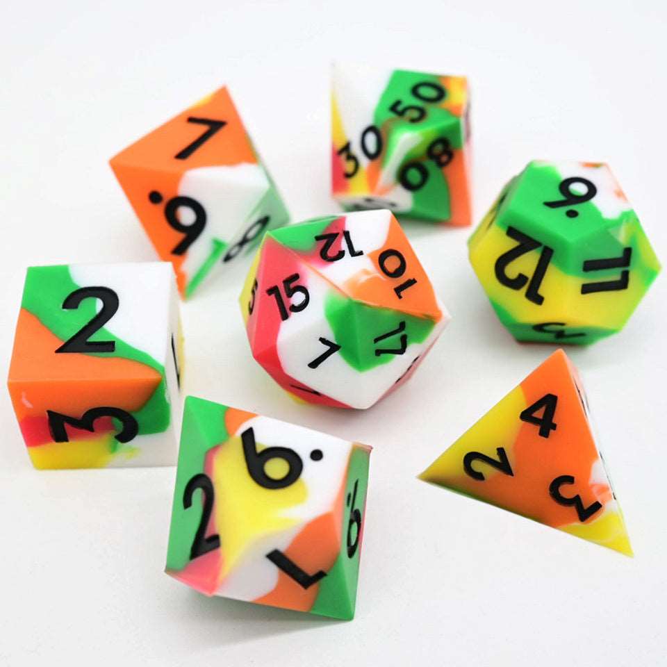 Kaleidoscopic Squish Rocks | Silicone Dice | 7 Piece Set - Tabletop Dominion - We Print Miniatures