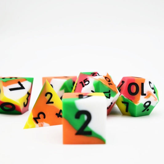 Kaleidoscopic Squish Rocks | Silicone Dice | 7 Piece Set - Tabletop Dominion - We Print Miniatures