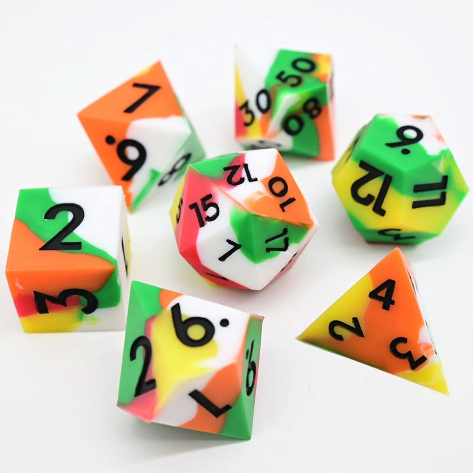 Kaleidoscopic Squish Rocks | Silicone Dice | 7 Piece Set - Tabletop Dominion - We Print Miniatures