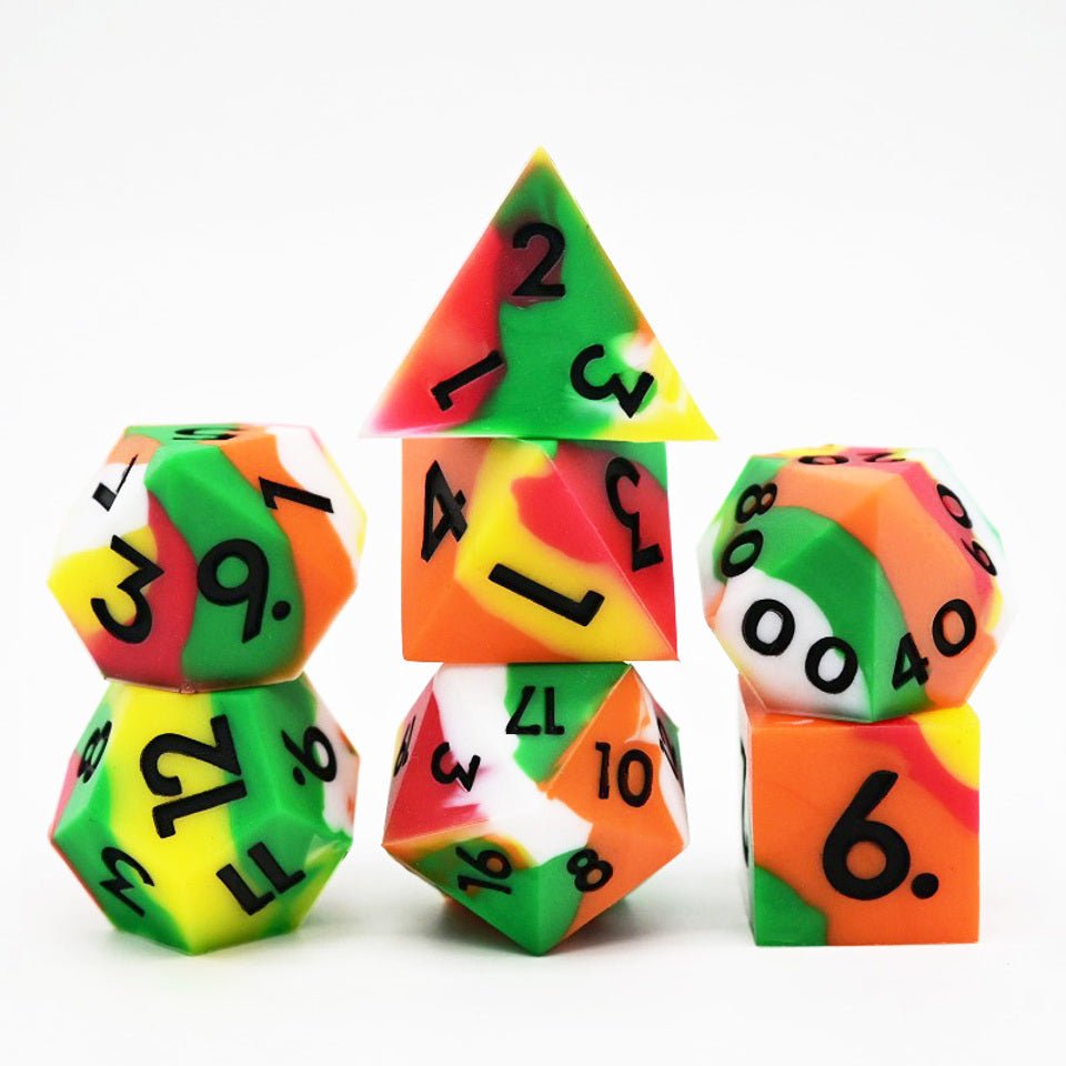 Kaleidoscopic Squish Rocks | Silicone Dice | 7 Piece Set - Tabletop Dominion - We Print Miniatures