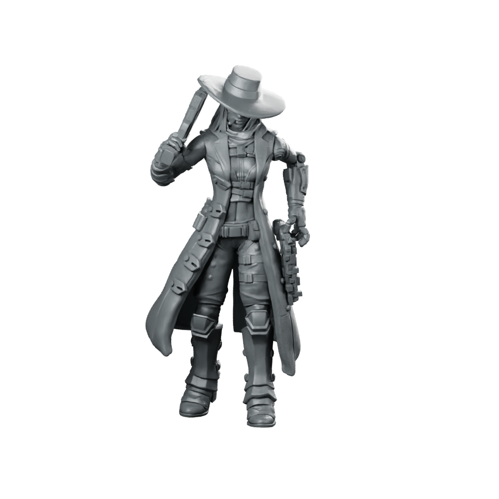 Kate Bane 2 Miniature Cyberpunk Gunslinger Hero Miniature 360 Spin 01