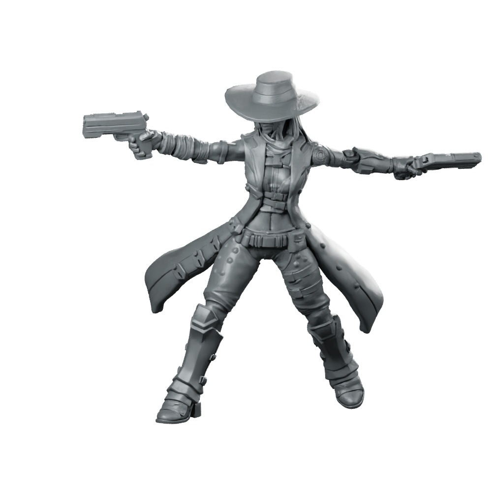 Kate Bane 3 Miniature Dual-Pistol Cyberpunk Gunslinger Hero Miniature 360 Spin 01