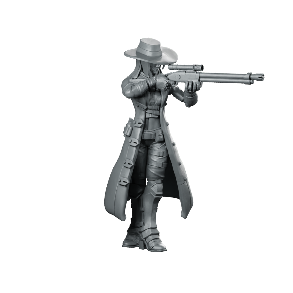 Kate Bane 4 Miniature Cyberpunk Sniper Gunslinger Miniature 360 Spin 01