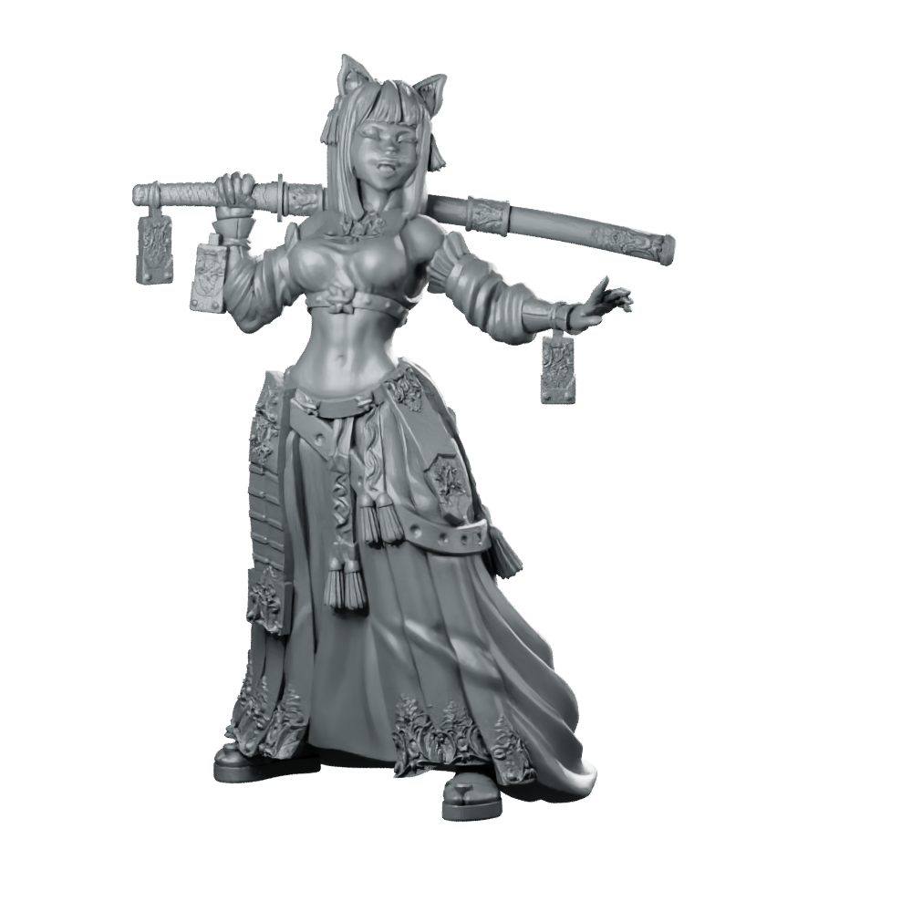 Katsumi Monk Miniature Katana Fantasy Resin Hero Miniature 360 Spin 01