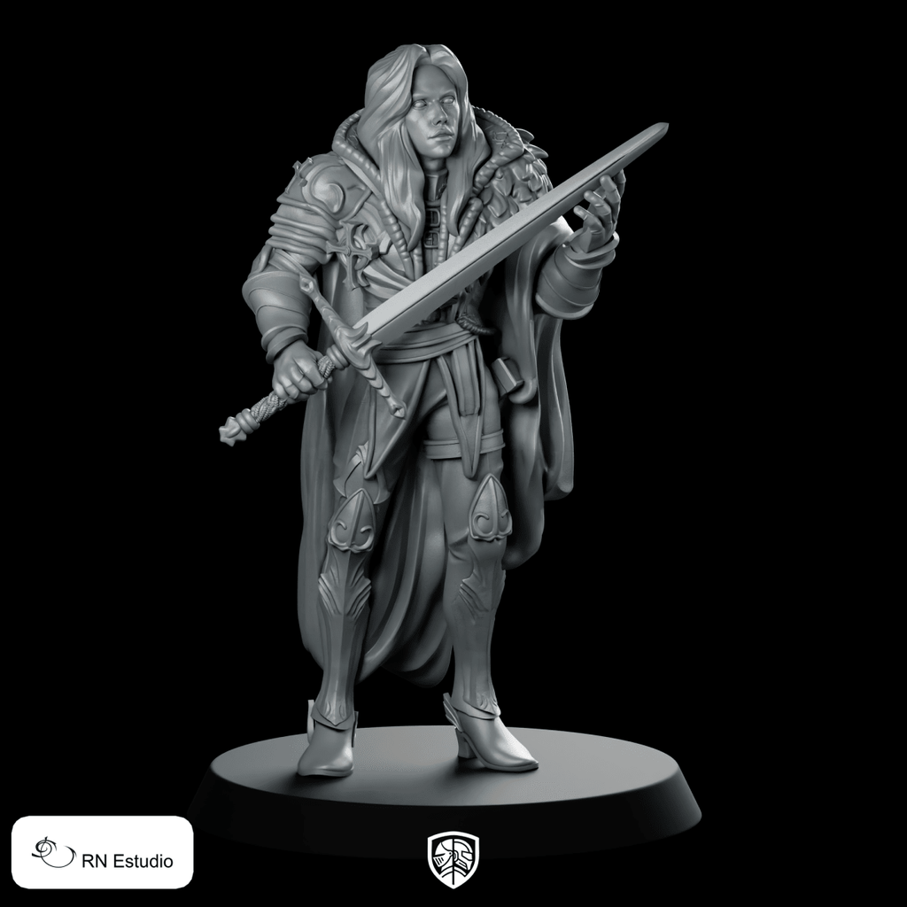 Kenric Warrior Miniature Sword Hero Armored Cloaked - RN Estudio - We Print Miniatures