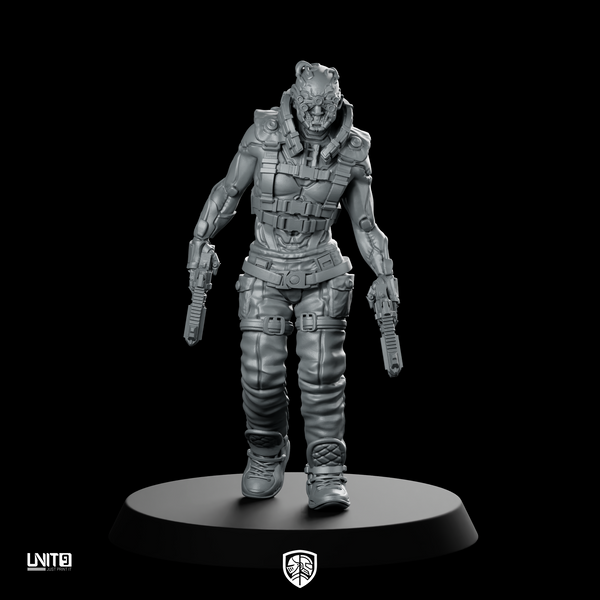 Kevlar 1 Cyberpunk Miniature Battle-Weary Dual-Pistol Operative
