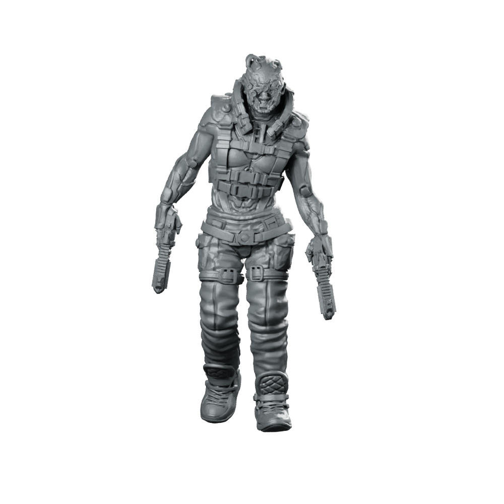Kevlar 1 Cyberpunk Miniature Battle-Weary Dual-Pistol Operative Miniature 360 Spin 01