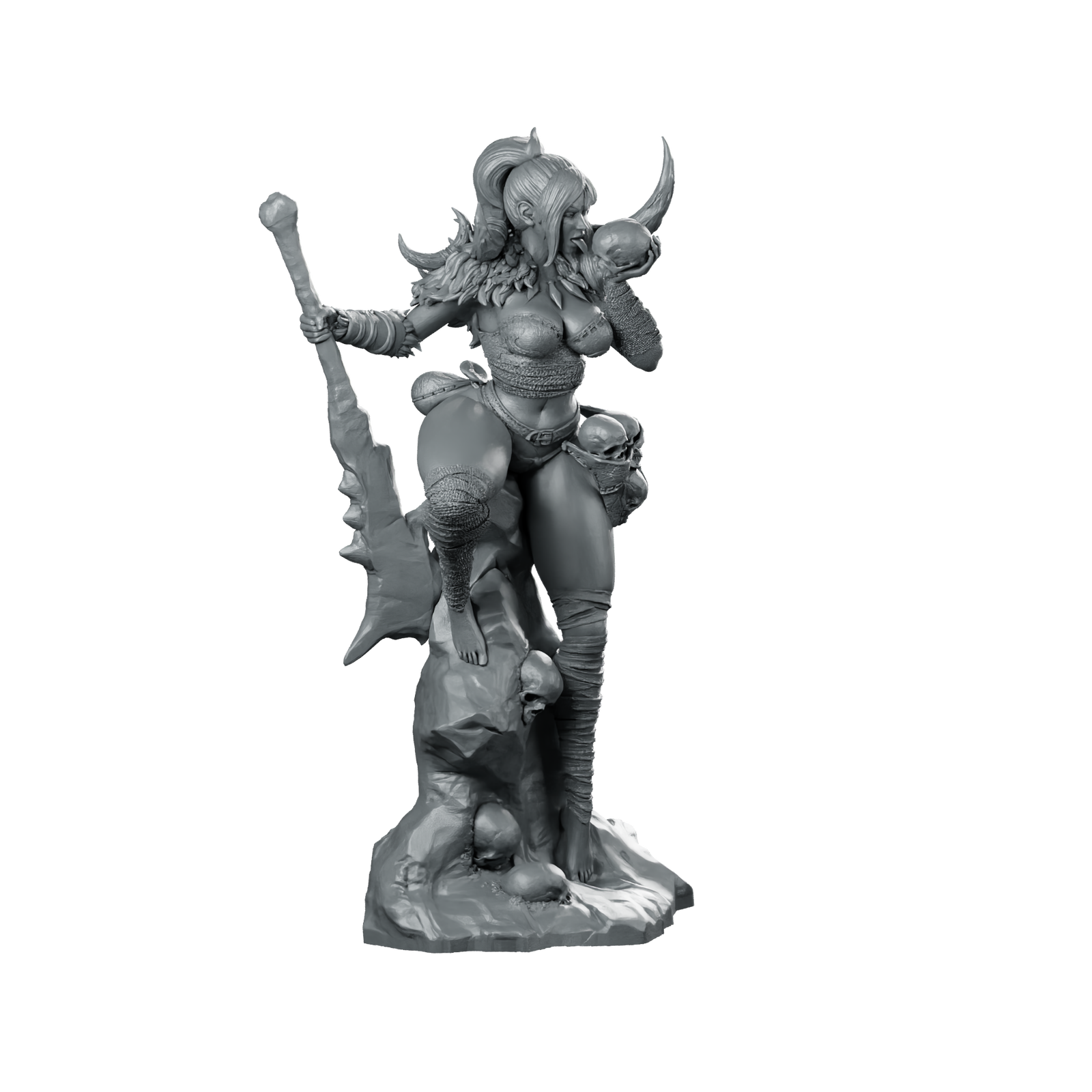 Kharza Bone Seer 32 Miniature Horned Barbarian Miniature 360 Spin 01