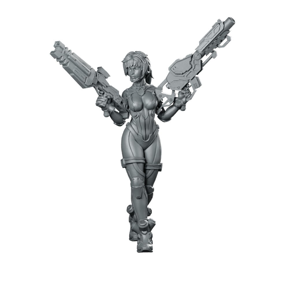 Kishenada Cyber Edge Hunter Miniature Sci-Fi Dual-Pistol Heroine Miniature 360 Spin 01