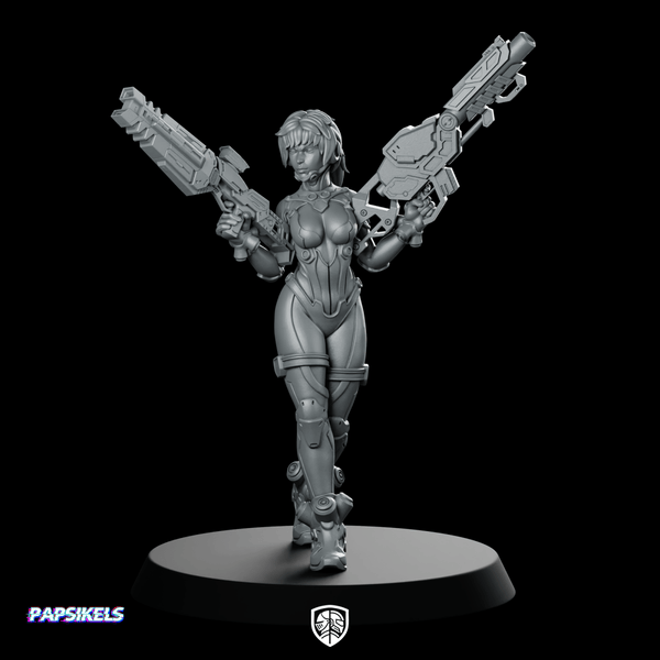 Kishenada Cyber Edge Hunter Miniature Sci - Fi Dual - Pistol Heroine - Papsikels Miniatures - We Print Miniatures