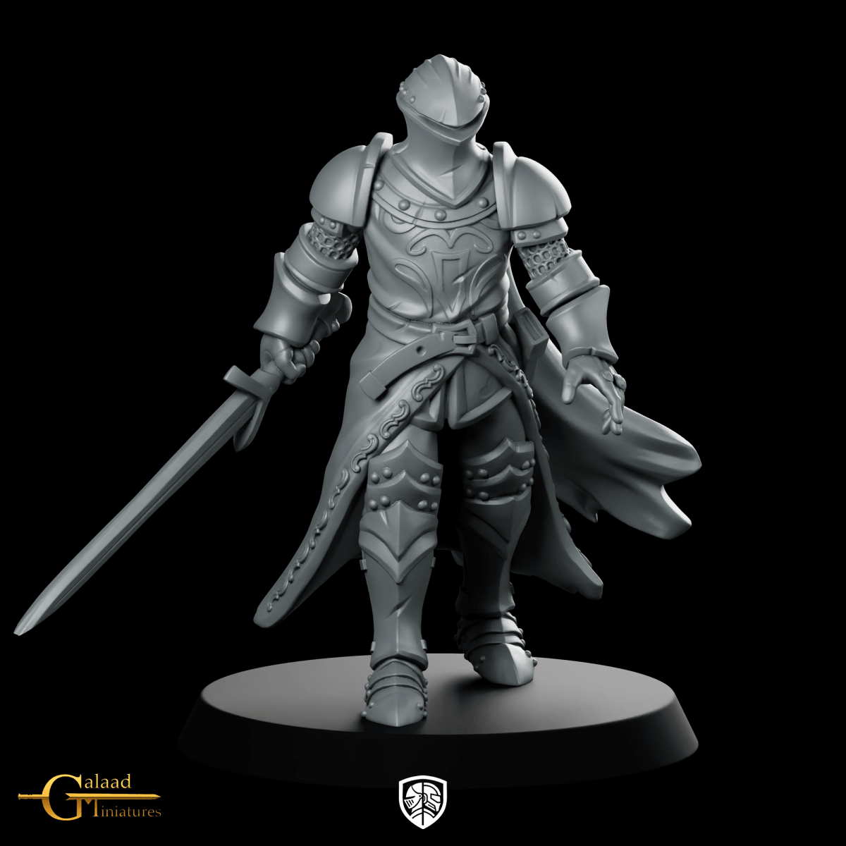 Knight 02 Miniature Armoured Knight Swordsman - Galaad - We Print Miniatures