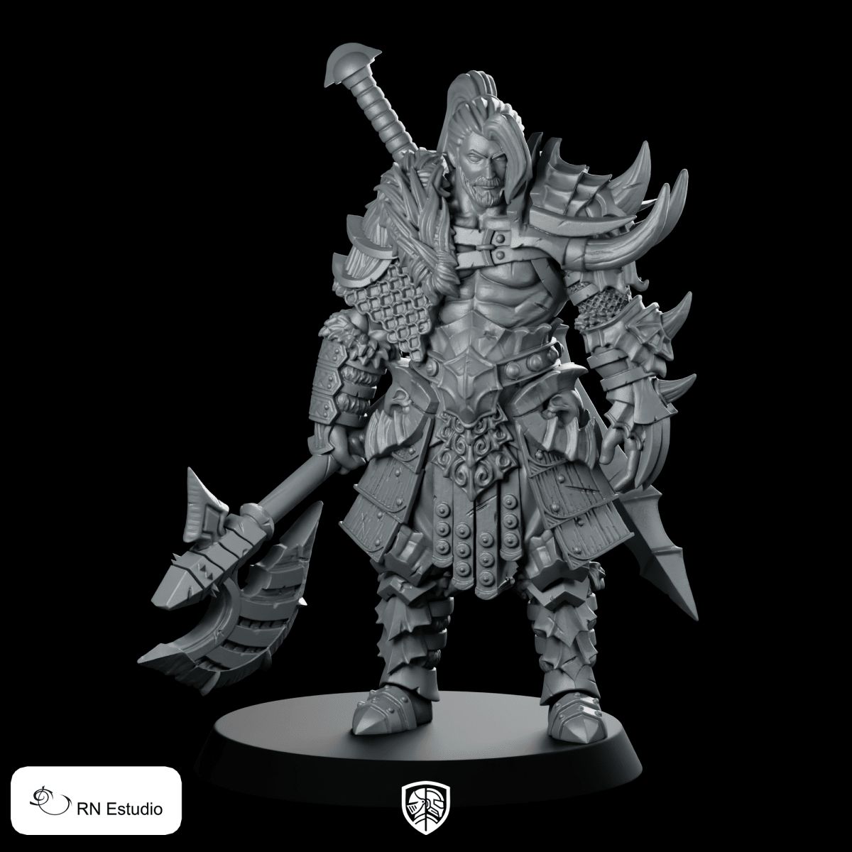 Kron with Axe Miniature Armored Horned Warrior - RN Estudio - We Print Miniatures