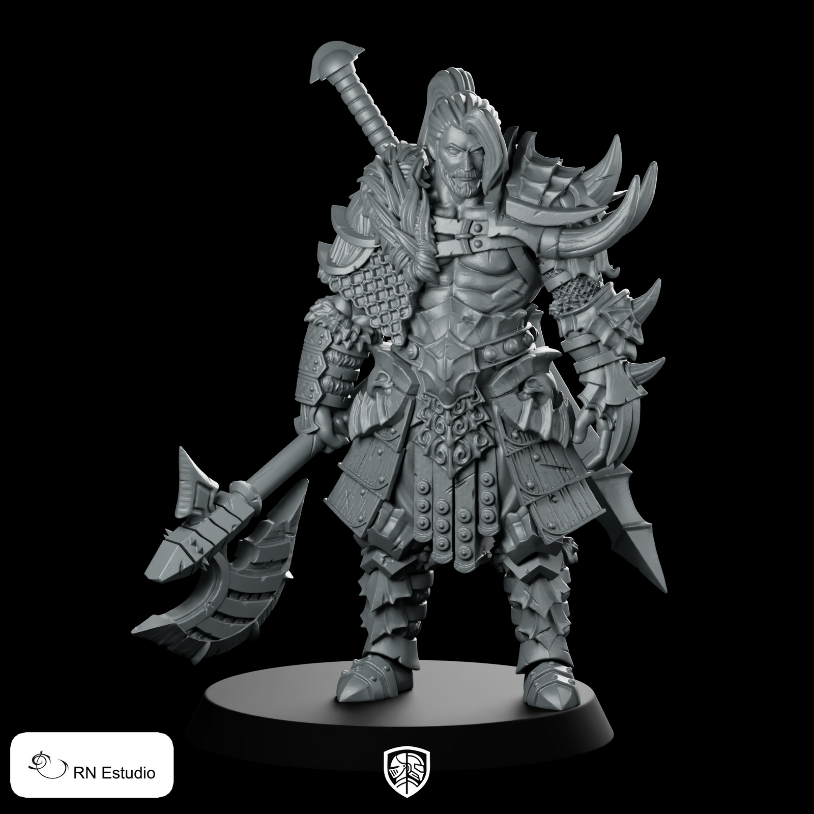 Kron with Axe Miniature Armored Horned Warrior