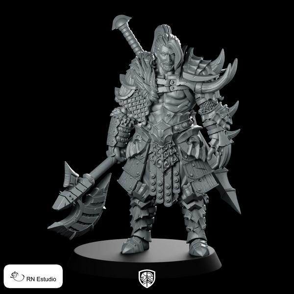 Kron with Axe Miniature Armored Horned Warrior