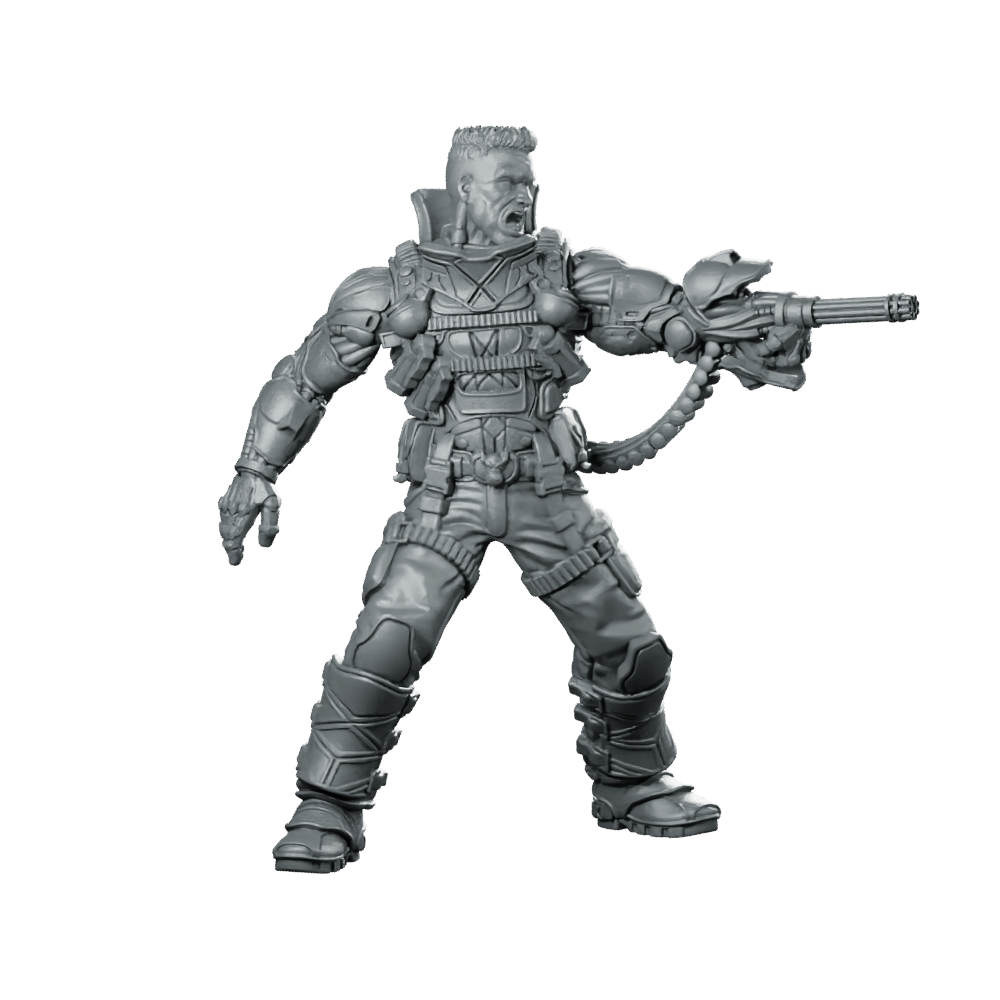 Lawrence Barrette 1 Miniature Cyberpunk Heavy Gunner - Papsikels Miniatures - We Print Miniatures