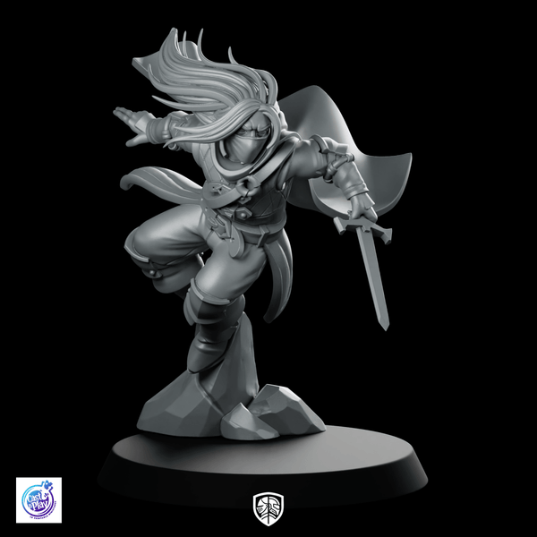 Leaping to Attack Miniature Dynamic Masked Swordfighter Rogue - CastNPlay - We Print Miniatures