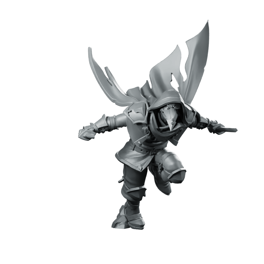 Leaping to Slash Miniature Hooded Rogue Assassin - CastNPlay - We Print Miniatures