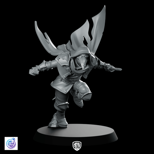 Leaping to Slash Miniature Hooded Rogue Assassin - CastNPlay - We Print Miniatures