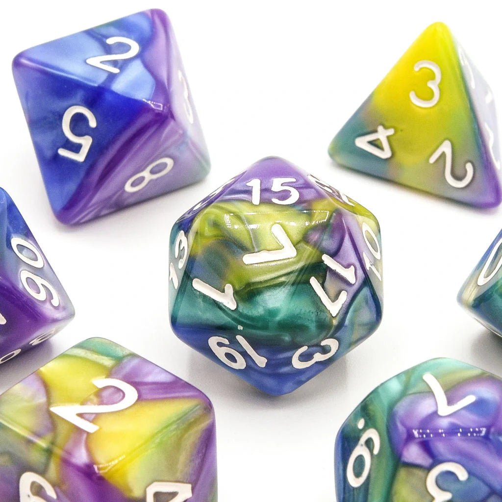 Lemonberry Swirl | Acrylic Dice | 7 Piece Set - Tabletop Dominion - We Print Miniatures