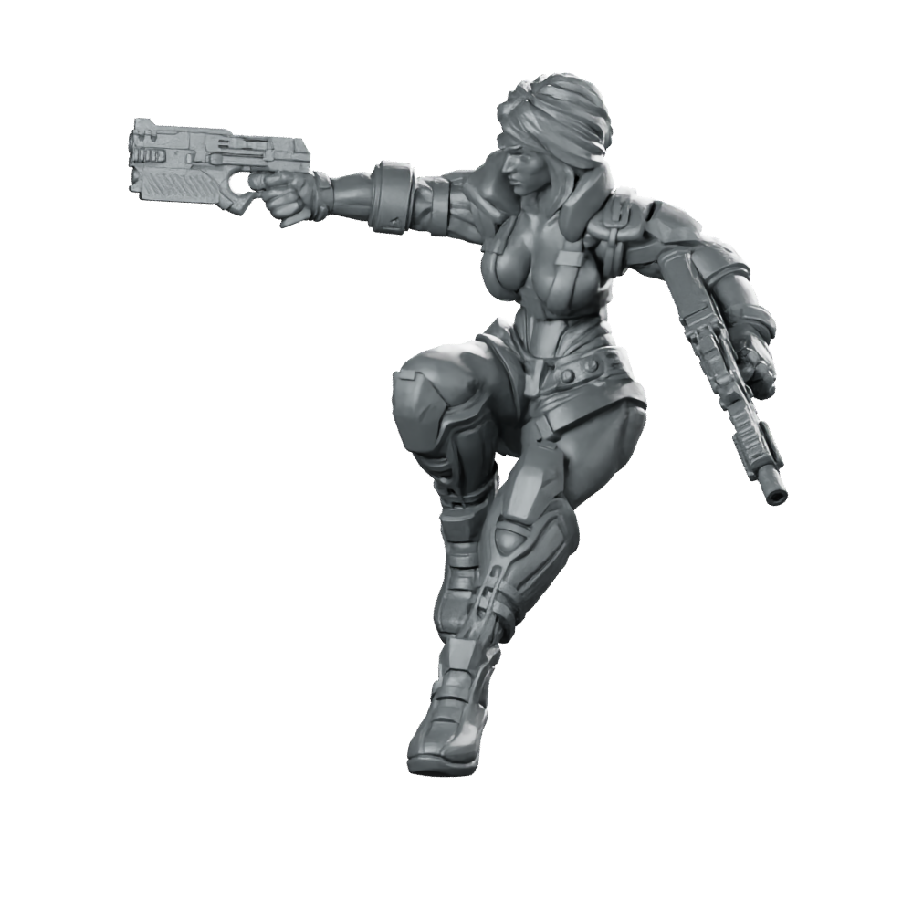 Liezel Kurosawa CyberPunk Miniature Dual-Wield Sci-Fi Hero Miniature 360 Spin 01