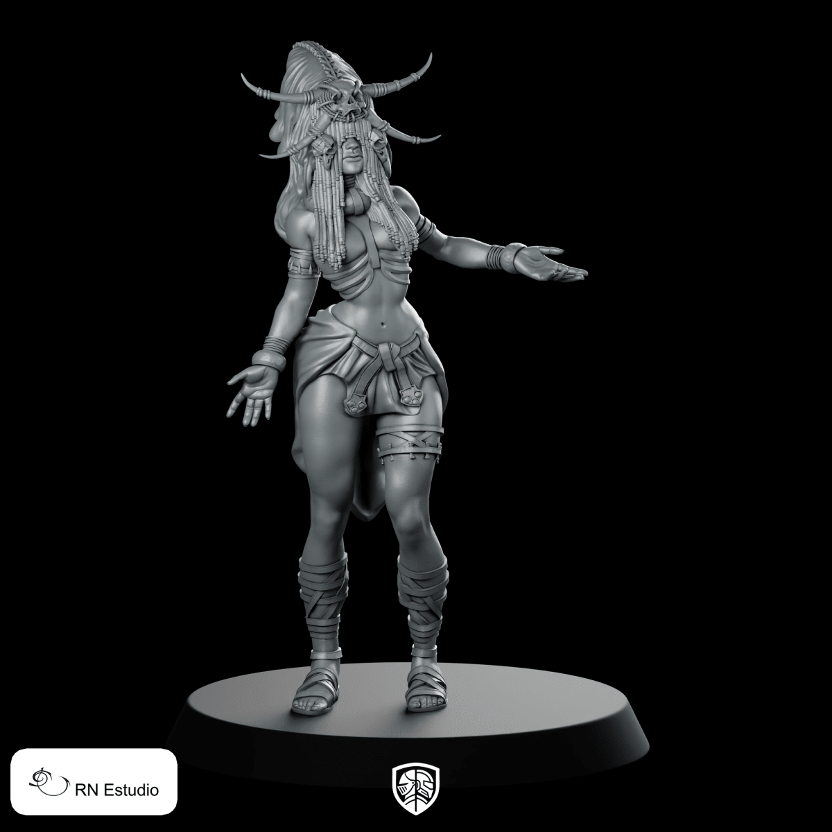 Lindiwe Miniature Horned Headdress Female Fantasy Hero - RN Estudio - We Print Miniatures