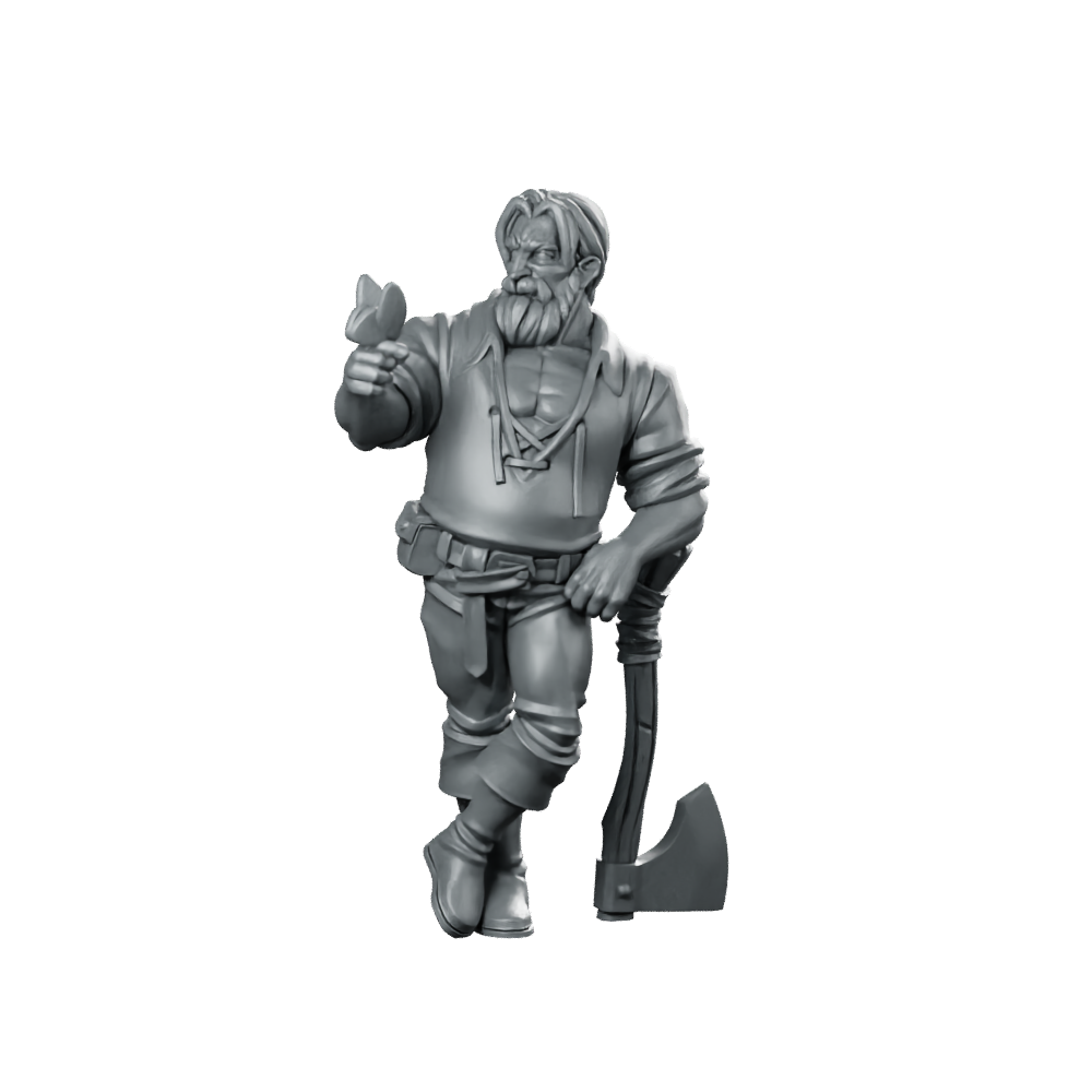 Lumberjack Fantasy Miniature Rugged Woodsman Axe NPC Miniature 360 Spin 01