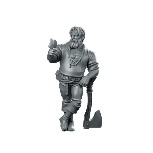 Lumberjack Fantasy Miniature Rugged Woodsman Axe NPC Miniature 360 Spin 01
