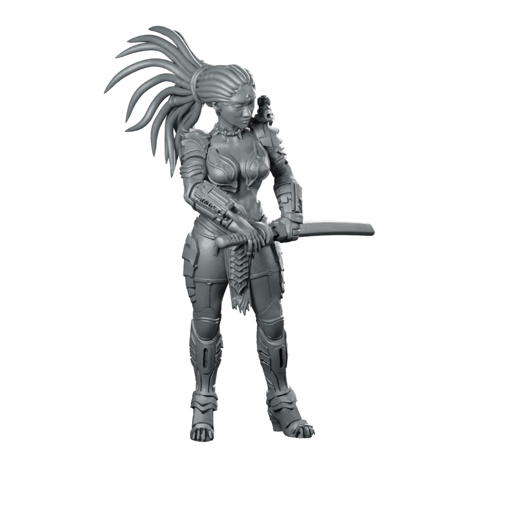 Machiko Noguchisawa Miniature Sci-Fi Armored Swordswoman Character Miniature 360 Spin 01