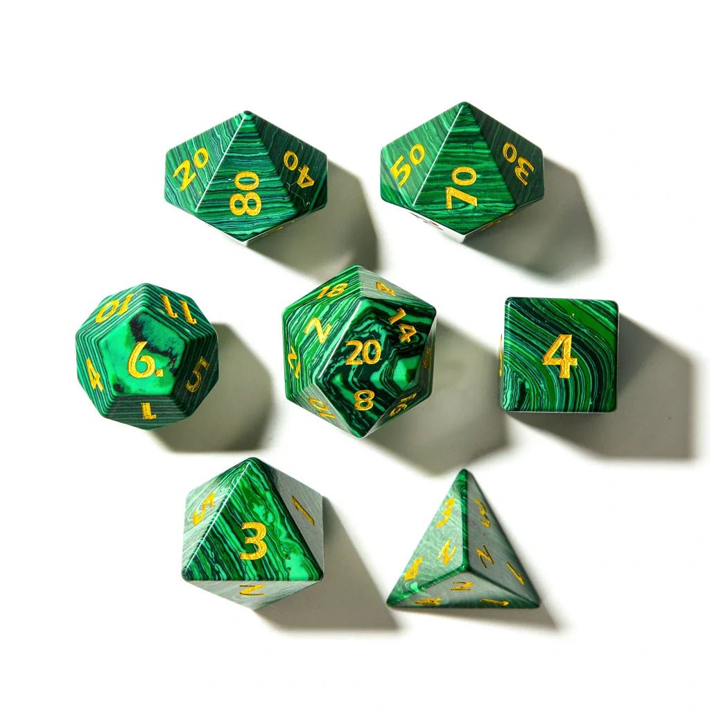 Malachite | Natural Gemstone | 7 Piece Set - Tabletop Dominion - We Print Miniatures