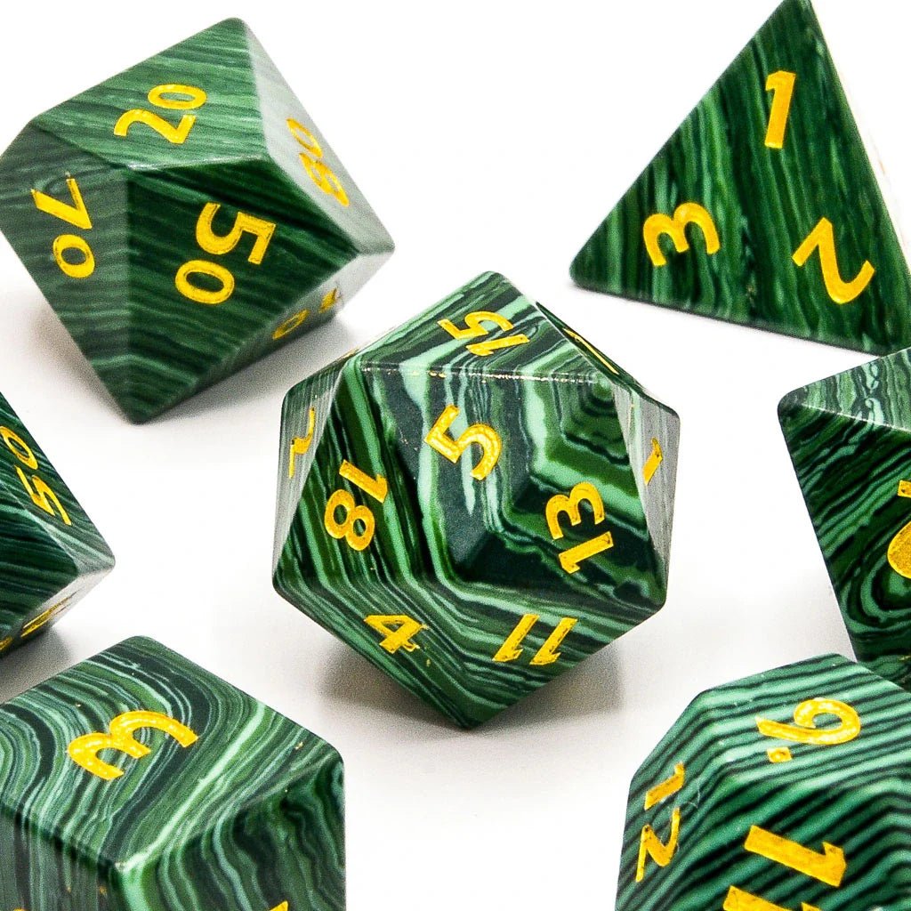 Malachite | Natural Gemstone | 7 Piece Set - Tabletop Dominion - We Print Miniatures