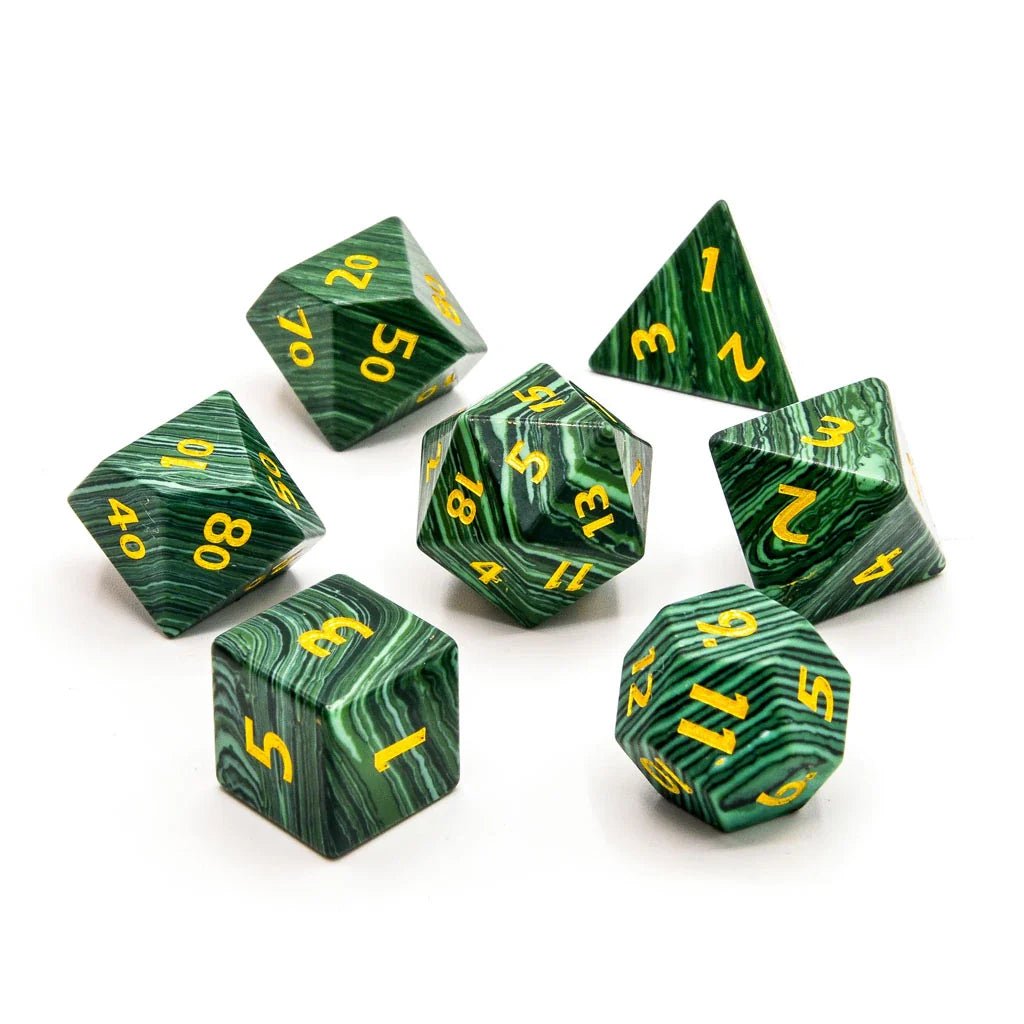 Malachite | Natural Gemstone | 7 Piece Set - Tabletop Dominion - We Print Miniatures